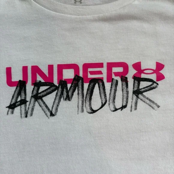🤍5 for 20$ Under Armour Girls White and Pink Short Sleeve Tee Size Youth Medium - Picture 3 of 8
